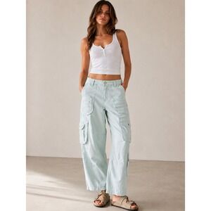 We The Free Free People Lap of Luxury Cargo Pants Mint Green OB1714532 28